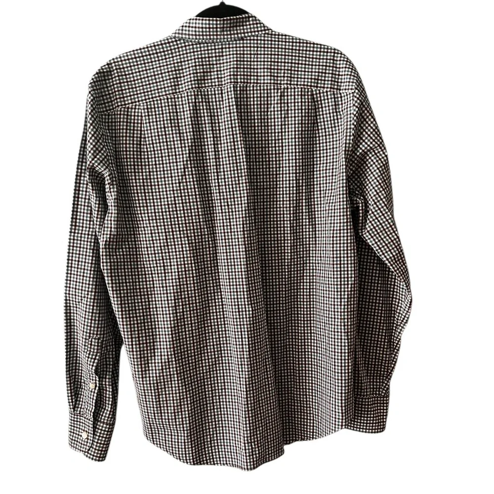 Men's J Crew button down burgundy blue Checkered Shirt preppy work 100% cotton